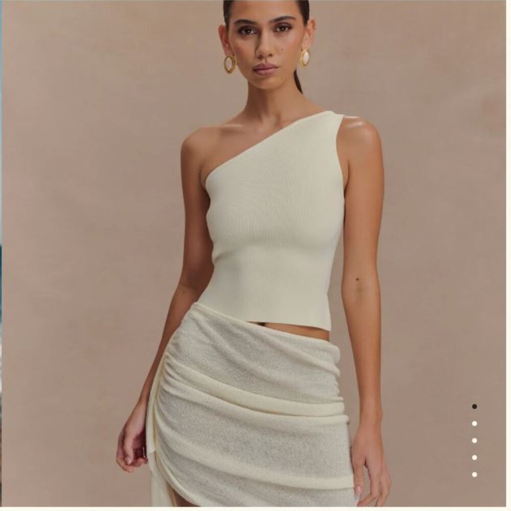 Meshki  Cali Drape Skirt Knit Mini Dress - Ivory